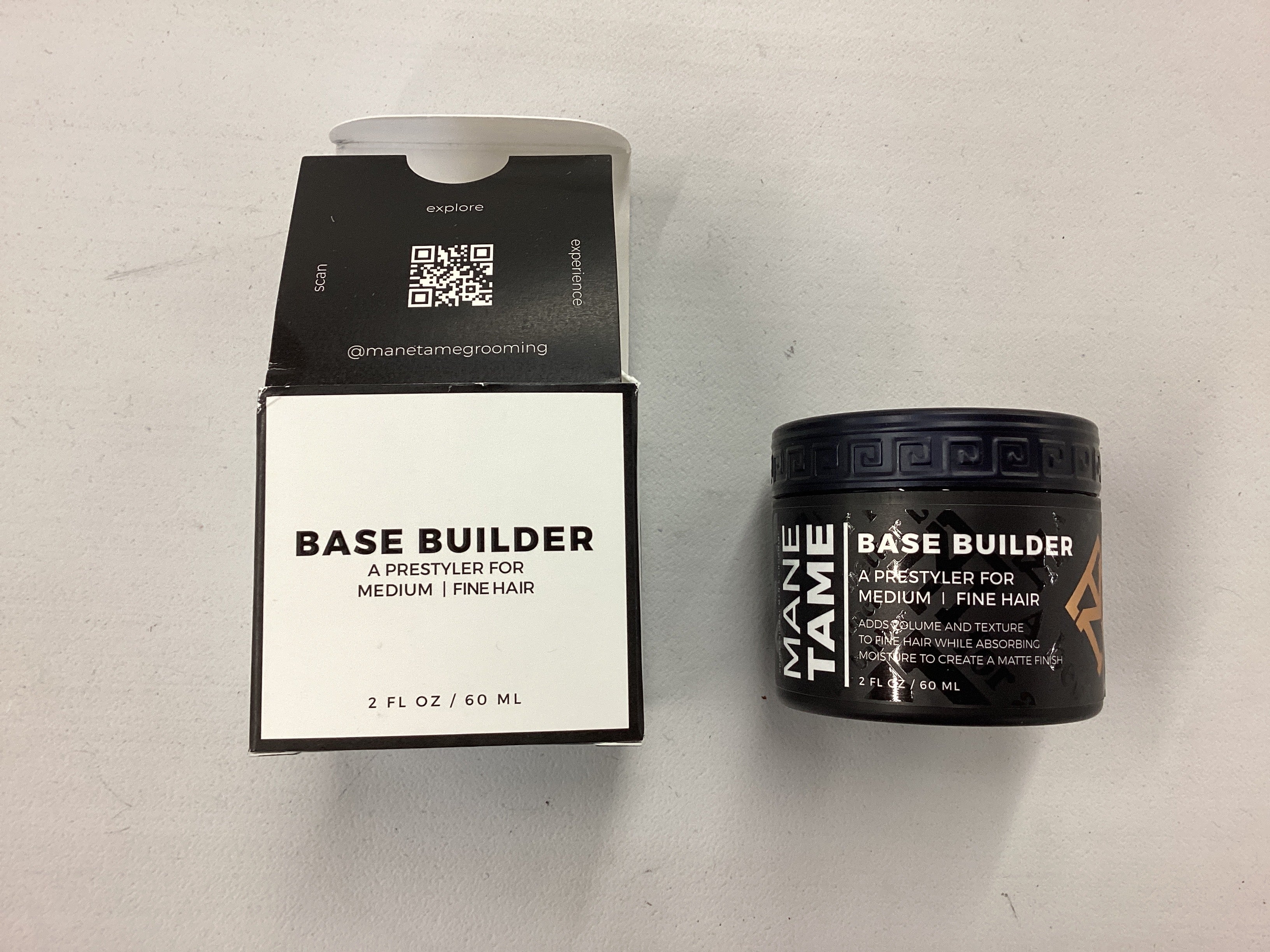 Mane & Tame Base Builder product and packaging on a white background