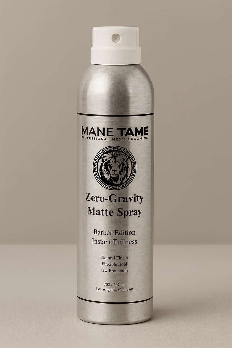 Mane Tame Zero-Gravity Matte Spray can on a beige background