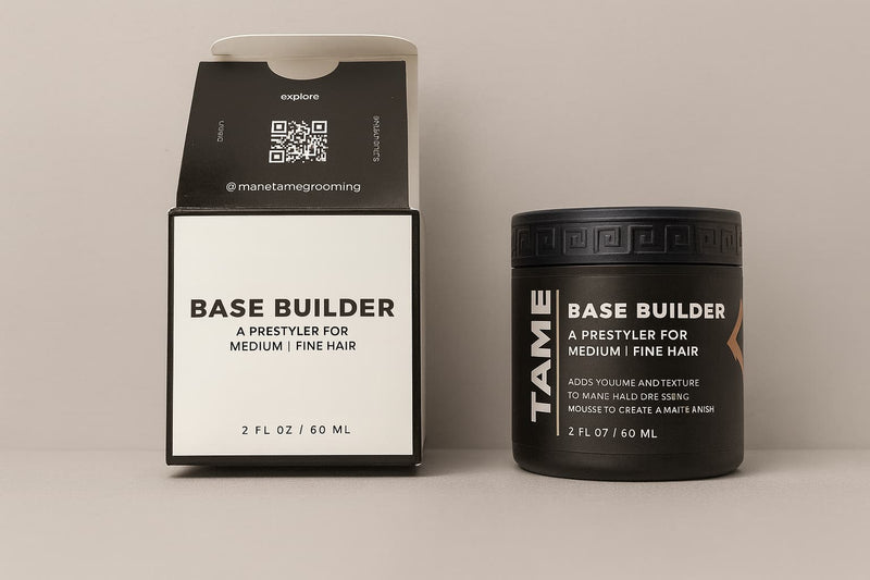 Tame Base Builder product and packaging on a neutral background